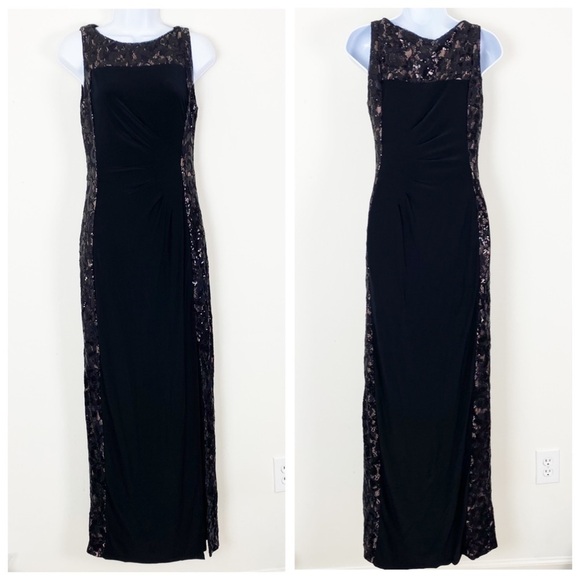 LRL LAUREN RALPH LAUREN Evening Gown Black Sequin Nude Lining Slimming Pleats 4 - Picture 1 of 9